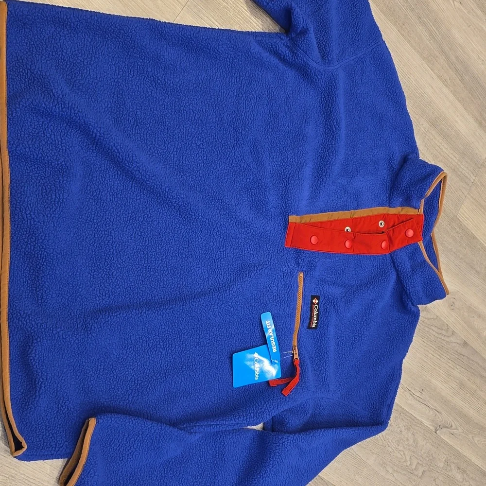 Columbia Blue Red Tan Pullover MENS XL Helvetia Snap Sweatshirt NEW Fleece - Picture 4 of 5